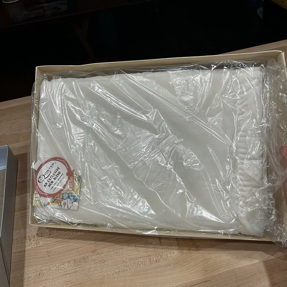 Vintage QUILTEX Nylon Baby Blanket Satin Binding w/Union Label - New In Box